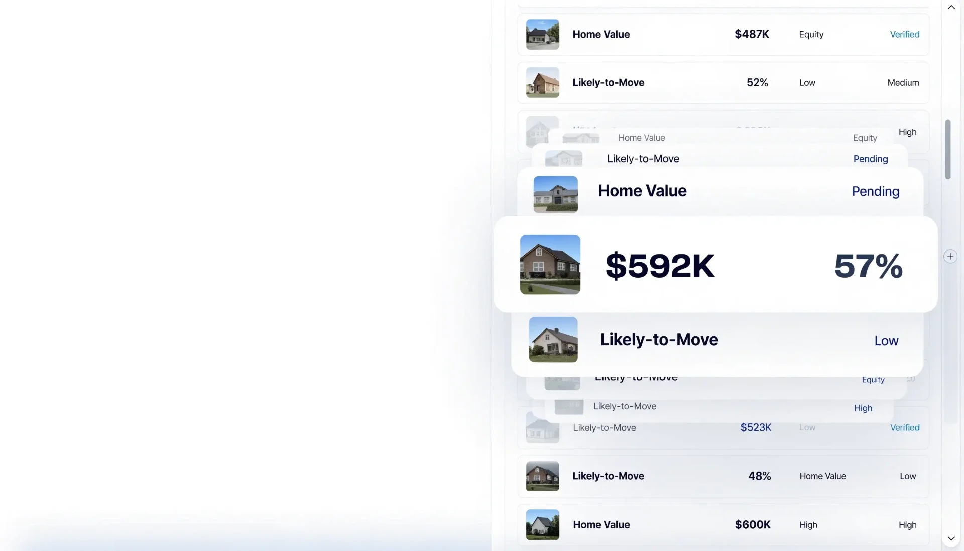 Homeowner intelligence records with home value and likelihood indicators